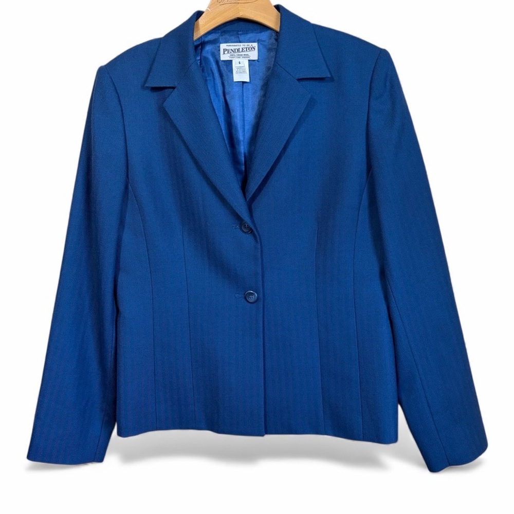 Vintage Pendleton Virgin Wool Blue Two Button Blazer Size 6